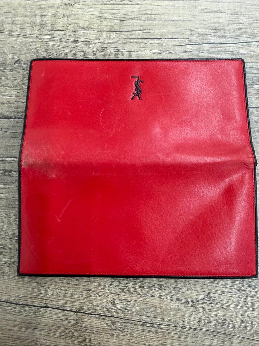 Yves Saint Laurent Vintage Red Leather Long Wallet with Black Logo Trim - Picture 2 of 12